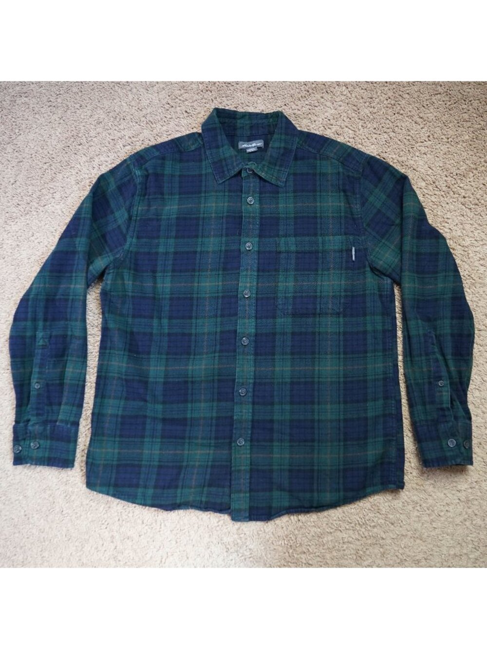 Eddie Bauer Flannel Button Up Shirt Mens M Green Plaid Long Sleeve Cotton Casual